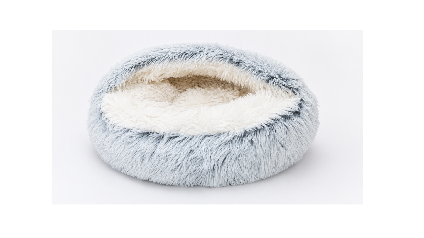 Cozy Cat Cave Bed - Ultra-Soft Plush Calming Pet Donut Hooded Bed