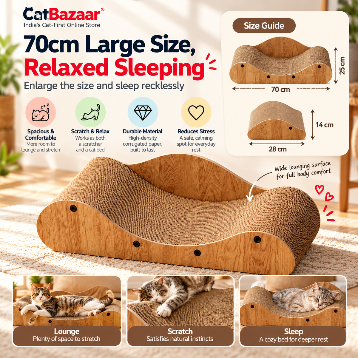 Wooden Cat Scratcher Bed & Curved Lounger