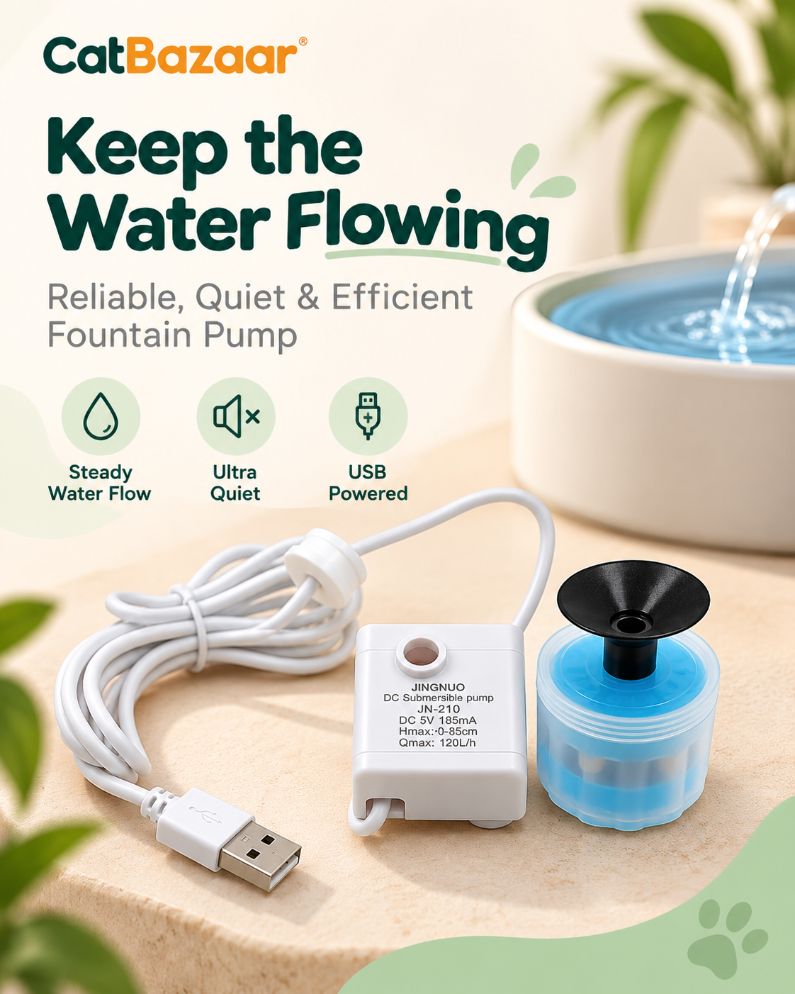 USB Cat Water Fountain Pump 5V With Filter | CatBazaar