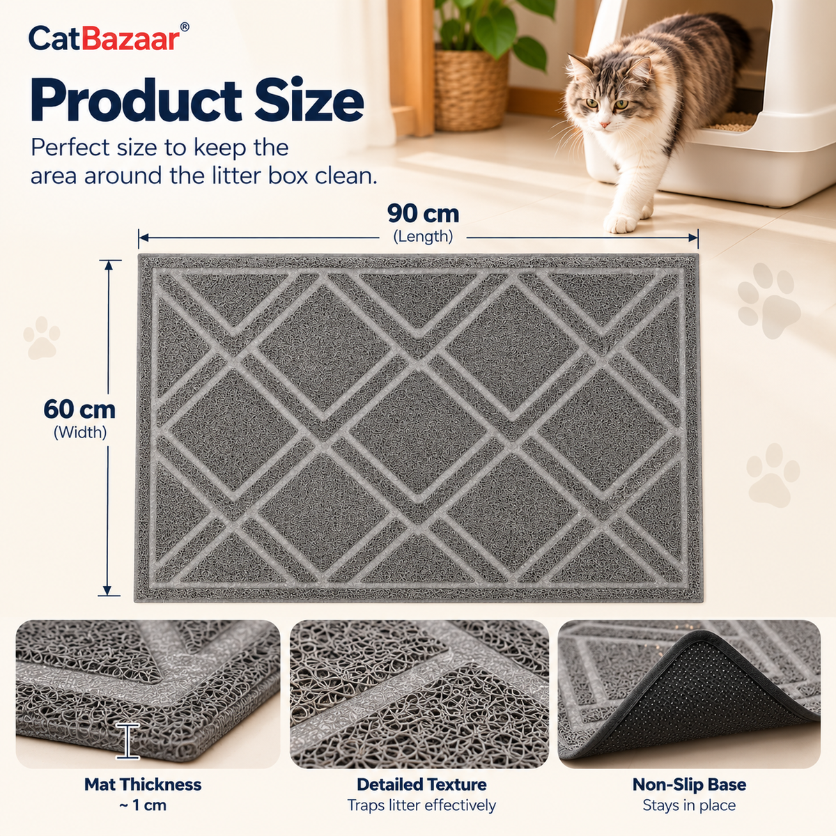 Cat Litter Box Mat β Anti-Tracking, Non-Slip & Litter Catcher