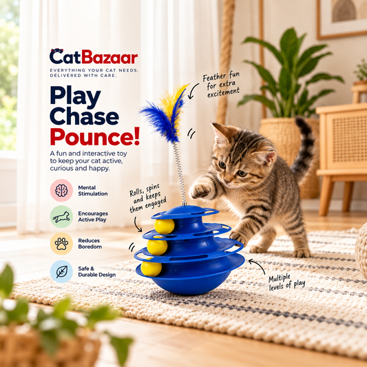 Interactive Cat Toy Tower – 3-Tier Ball Track & Feather