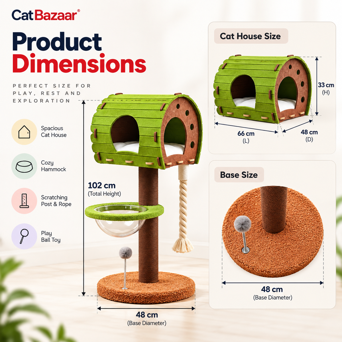 Multi-Level Cat Tree with House, Scratcher & Hammock