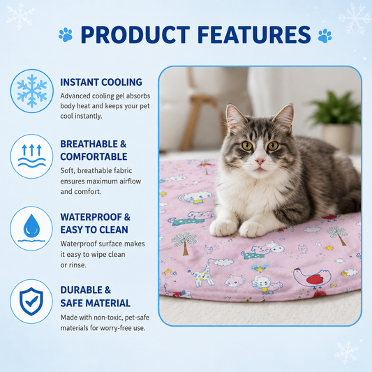 Cooling Gel Pet Mat for Cats & Dogs – Self Cooling Pad, Waterproof, Leak-Proof, Non-Toxic Summer Cooling Bed for Pets