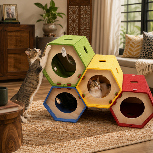 Large Modular Cat Tunnel Play House | Cat Activity Tunnel & Hideout Toy