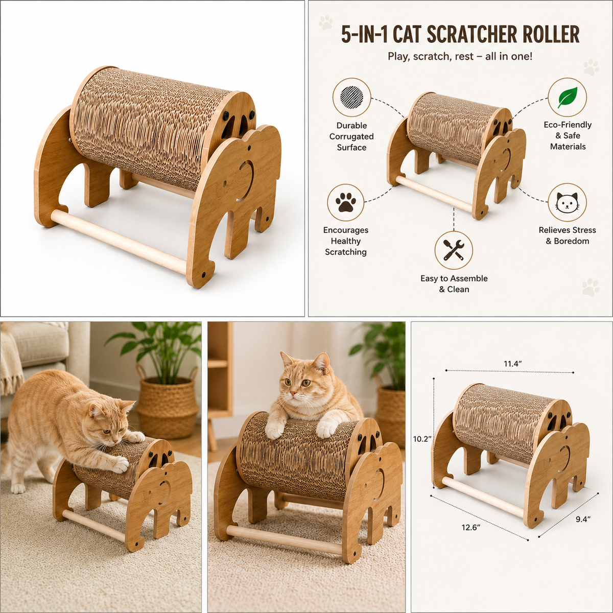 Elephant Cat Scratcher β Engaging Wooden Toy