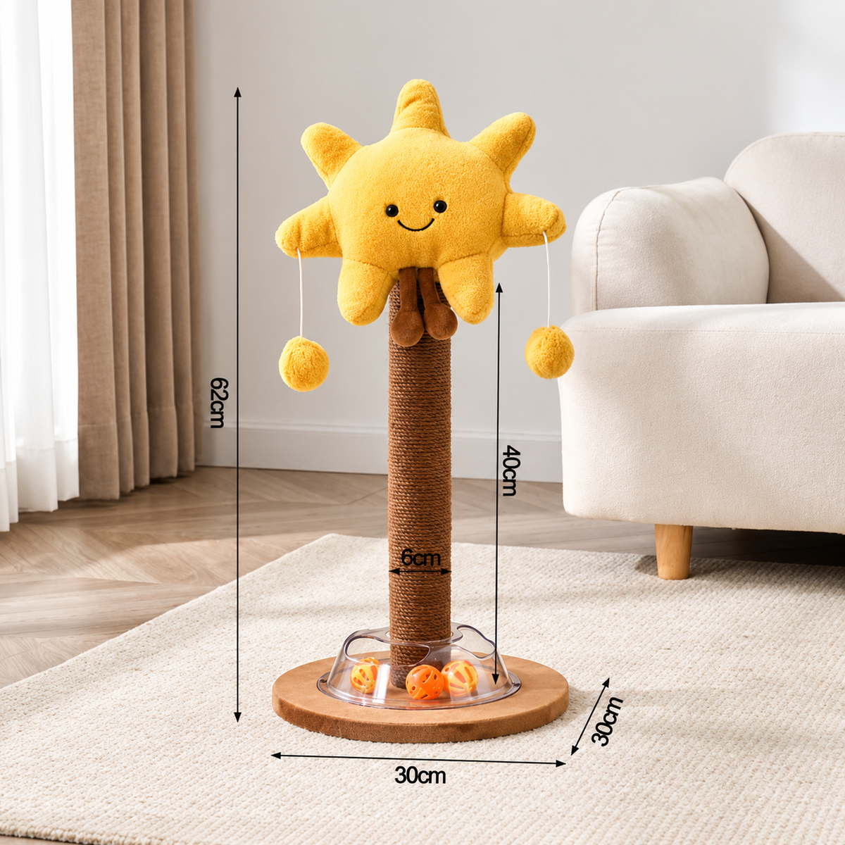 Plush Cat Scratching Post – Dangling Toys & Ball Track