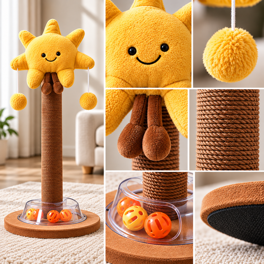 Plush Cat Scratching Post – Dangling Toys & Ball Track