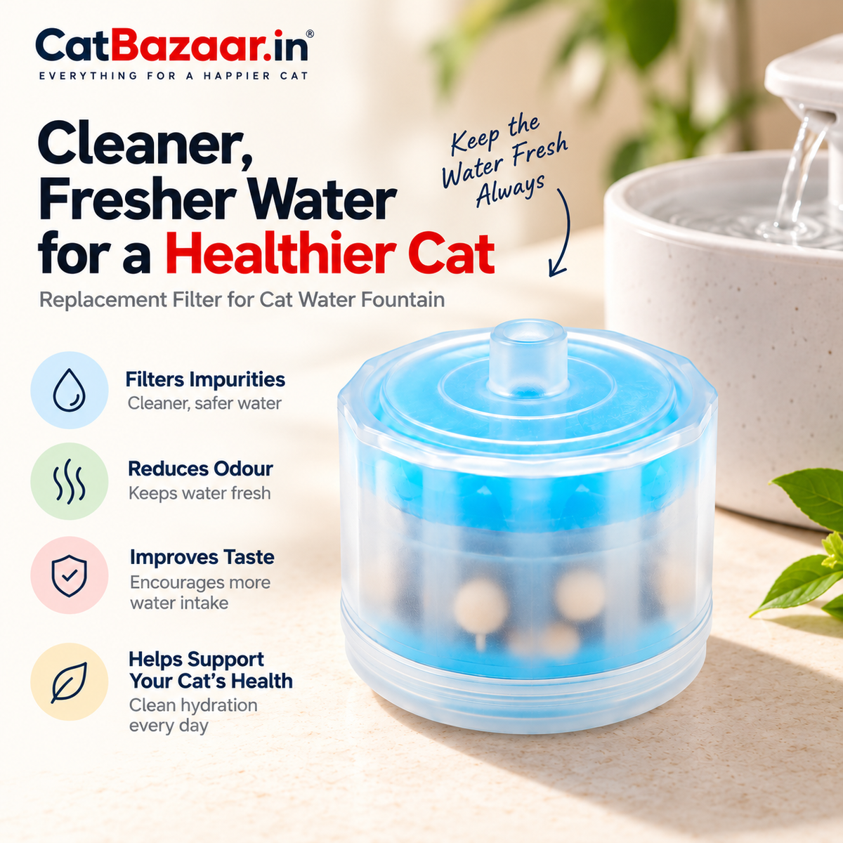 Cat Water Fountain Replacement Filter | CatBazaar Pack of 3