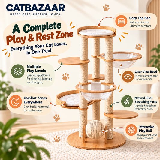 Multi-Level Cat Tree with Hammock & Scratching Posts | CatBazaar