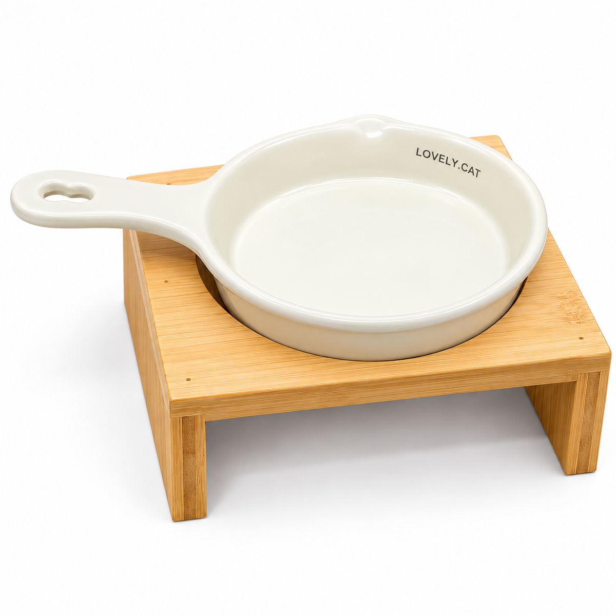 Ceramic food bowl with handle-Wooden Stand