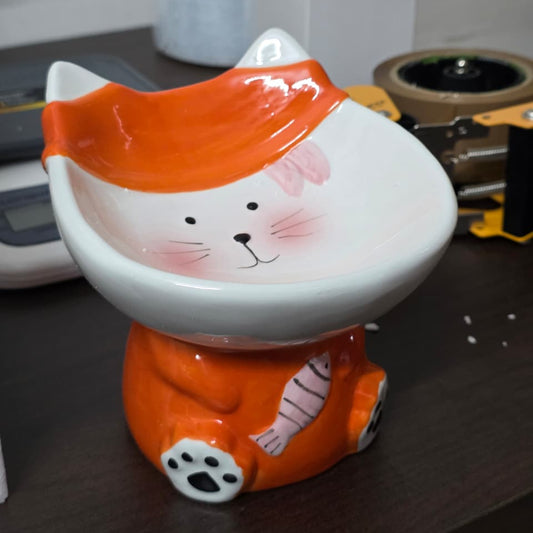 Cute Elevated Ceramic Cat Bowl | Whisker-Friendly Tilted Feeding Bowl (Anti-Spill & Neck Support)