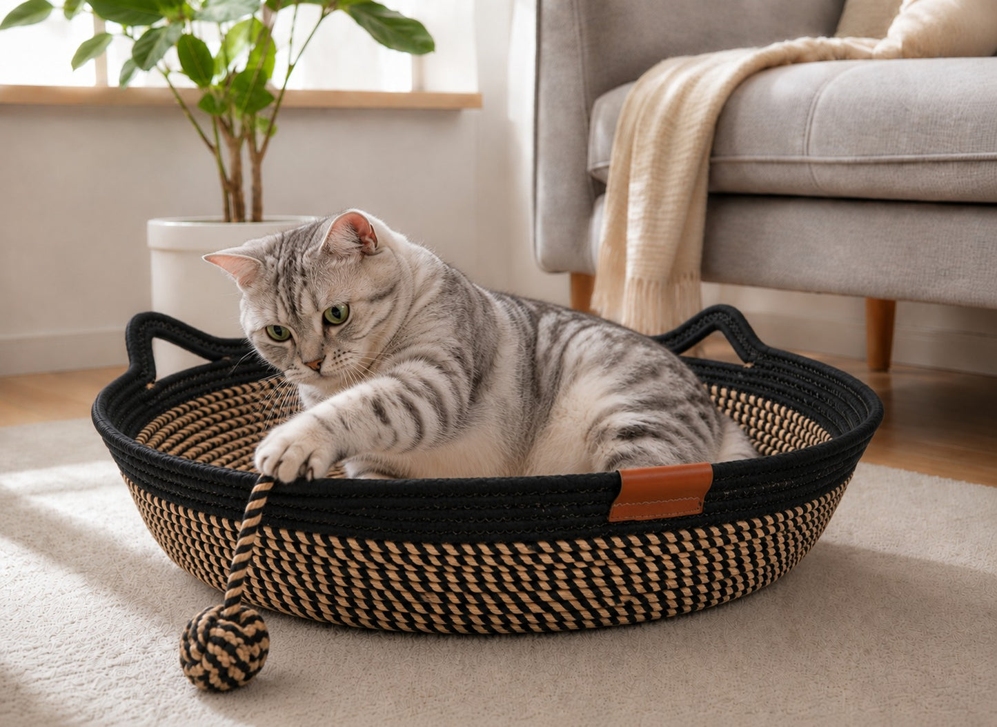 Woven Cotton Rope Cat Basket Bed | Eco-Friendly