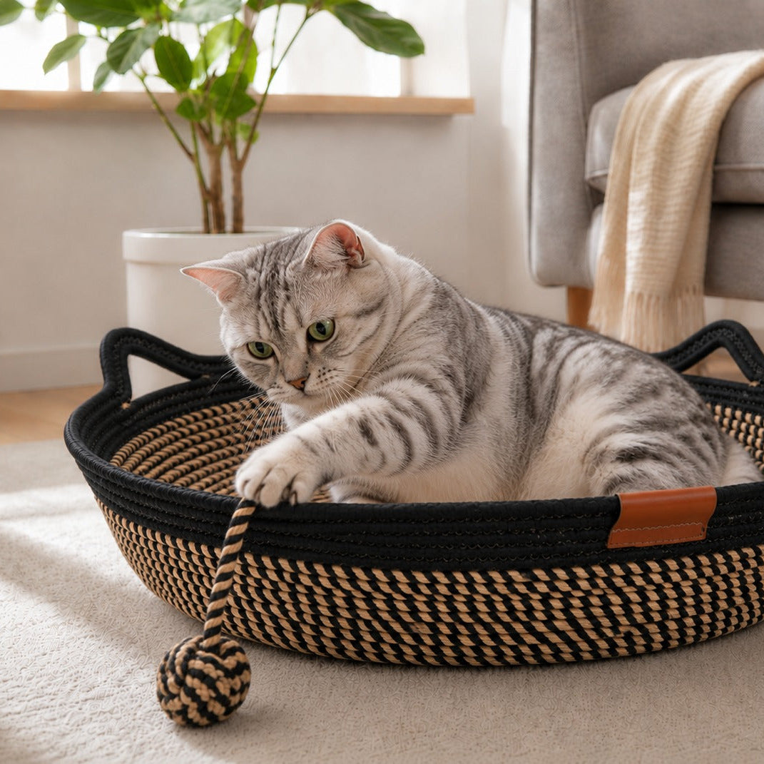 Woven Cotton Rope Cat Bed – Eco-Friendly Basket
