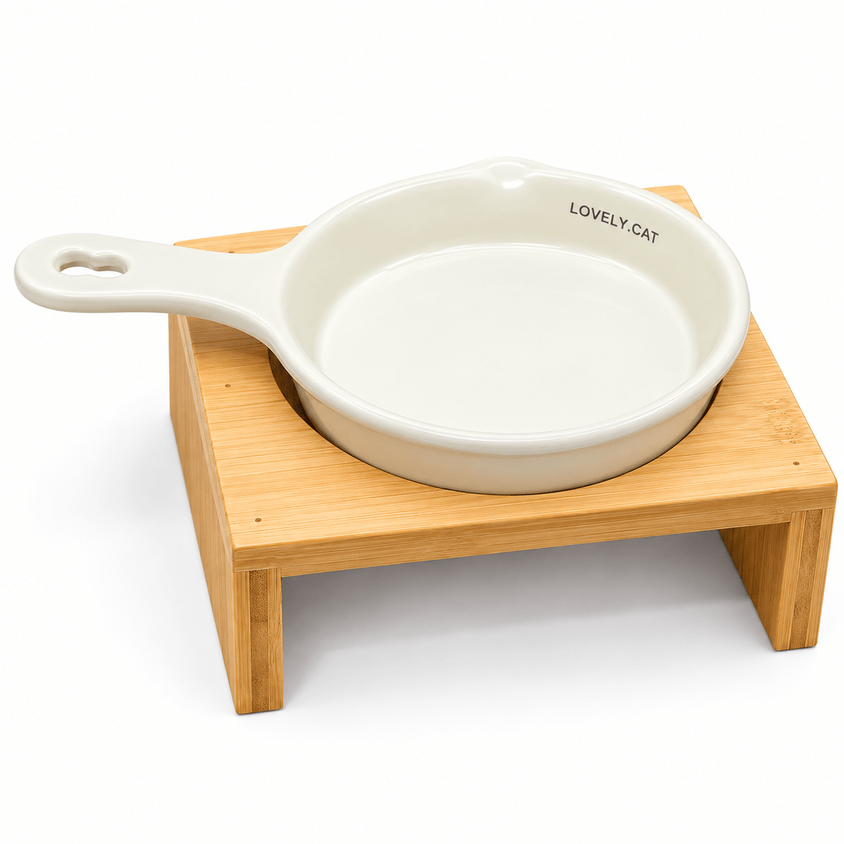 Ceramic food bowl with handle-Wooden Stand - Catbazaar.in