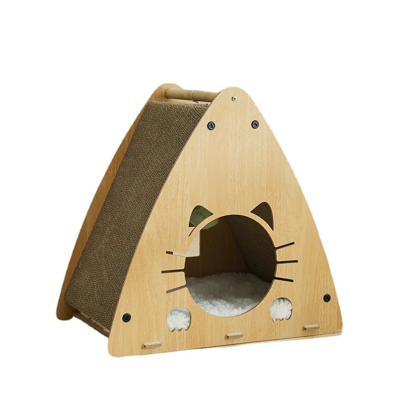 Multi-Cat Hideout & Scratch Board | Durable Cat Shelter with Play Openings