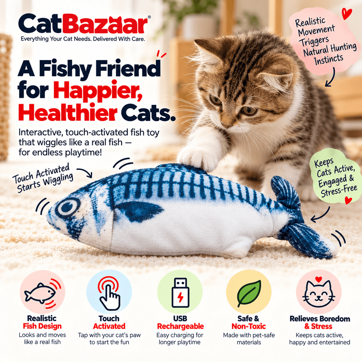 Flopping Fish Cat Toy – USB Rechargeable - Catbazaar.in