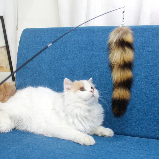 Interactive Retractable Cat Teaser Wand with Fluffy Tail Toy | Durable Carbon Steel Cat Toy