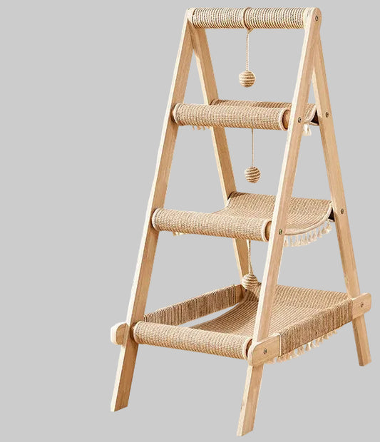 Multi-Level Wooden Cat Climbing Frame – Scratch, Climb & Relax