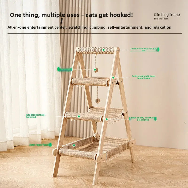 Multi-Level Wooden Cat Climbing Frame – Scratch, Climb & Relax