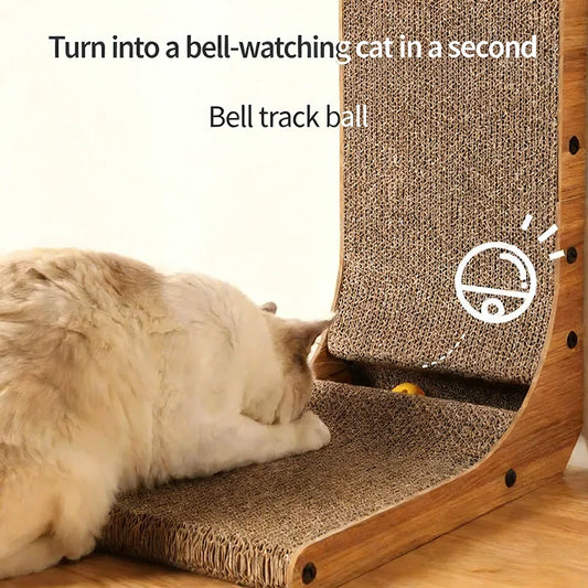 L-Shaped Cat Scratcher Board with Ball Track | Vertical & Horizontal Corrugated Cat Scratching Pad for Indoor Cats