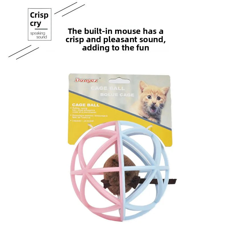 Interactive Mouse Cage Ball Cat Toy with Bird Chirp Sound | Rolling Hunting Toy for Active Indoor Cats