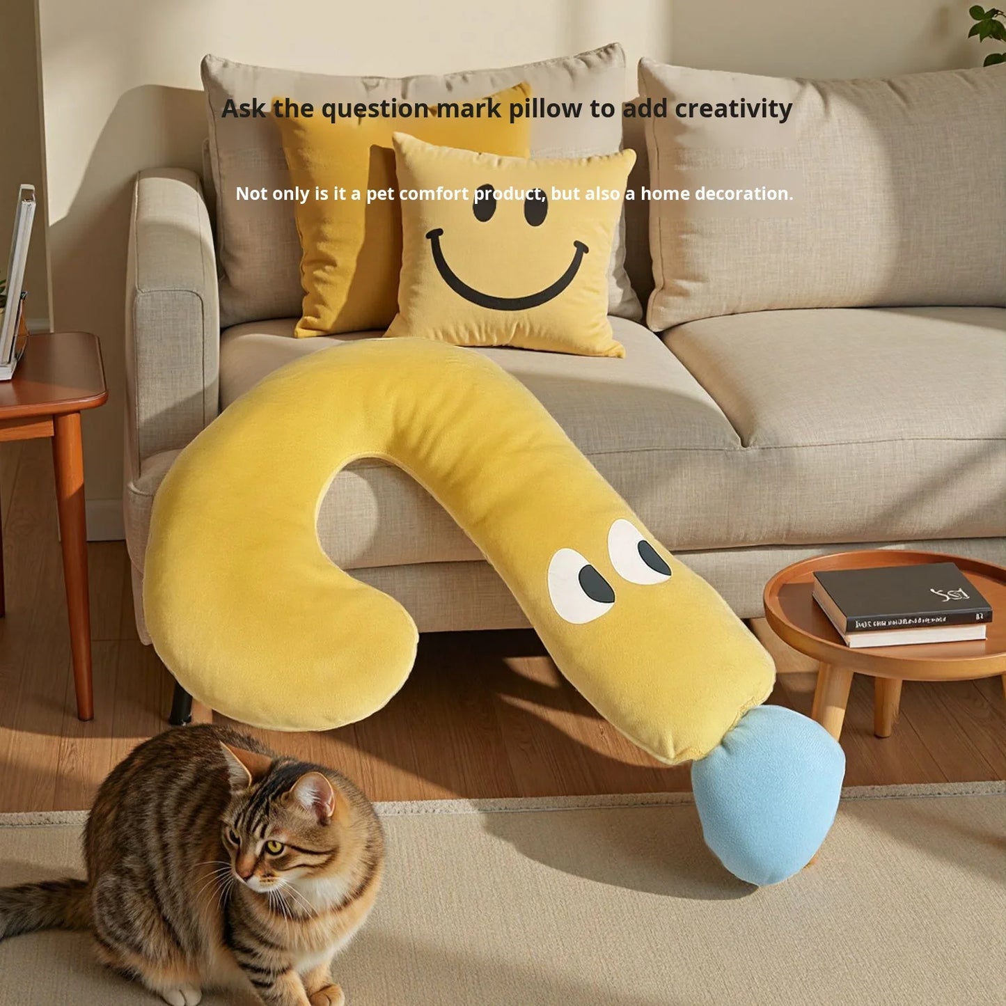Question Mark Cat Pillow Bed | Soft Plush Pet Cushion | Multi-Use Cat Lounger & Comfort Toy