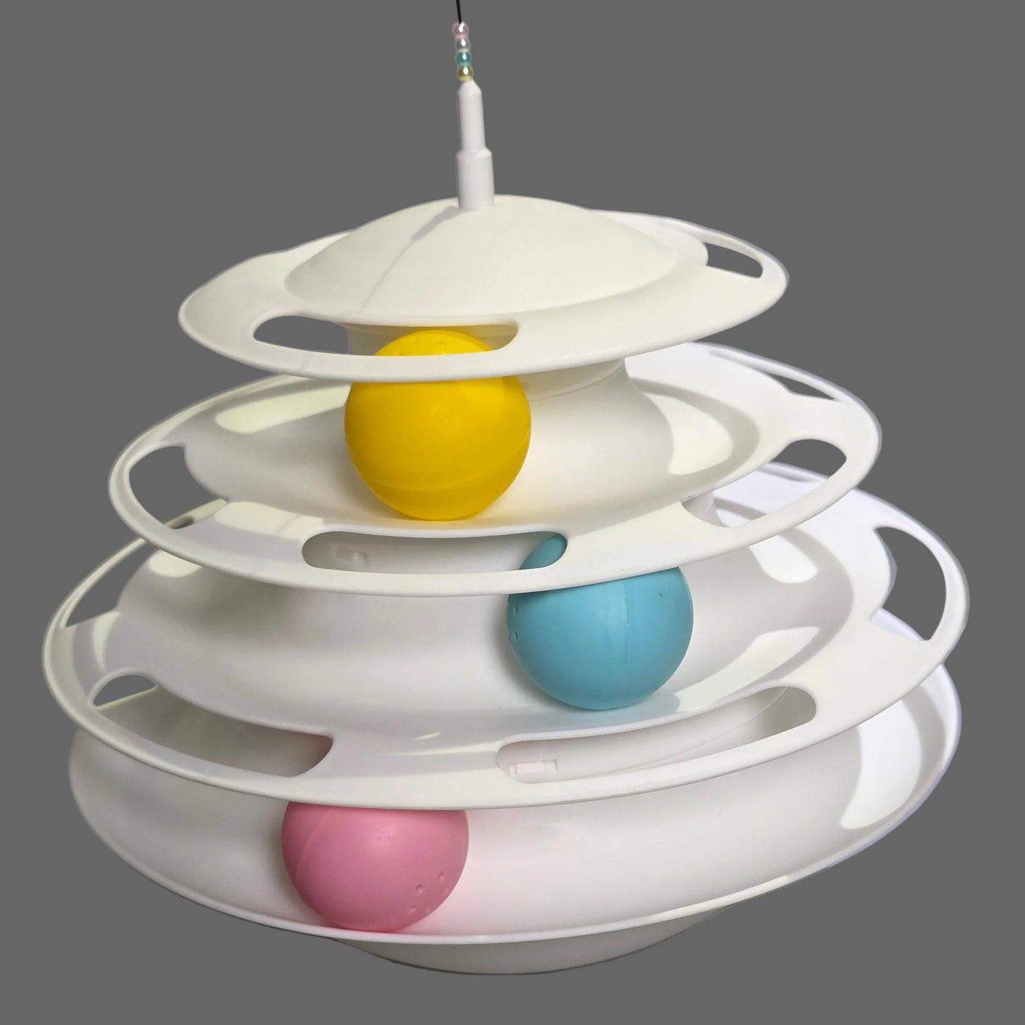 Interactive Cat Toy Tower with Feather Teaser | 3-Tier Ball Track Stimulator