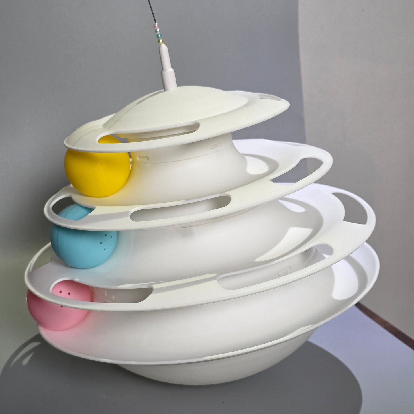 Interactive Cat Toy Tower with Feather Teaser | 3-Tier Ball Track Stimulator