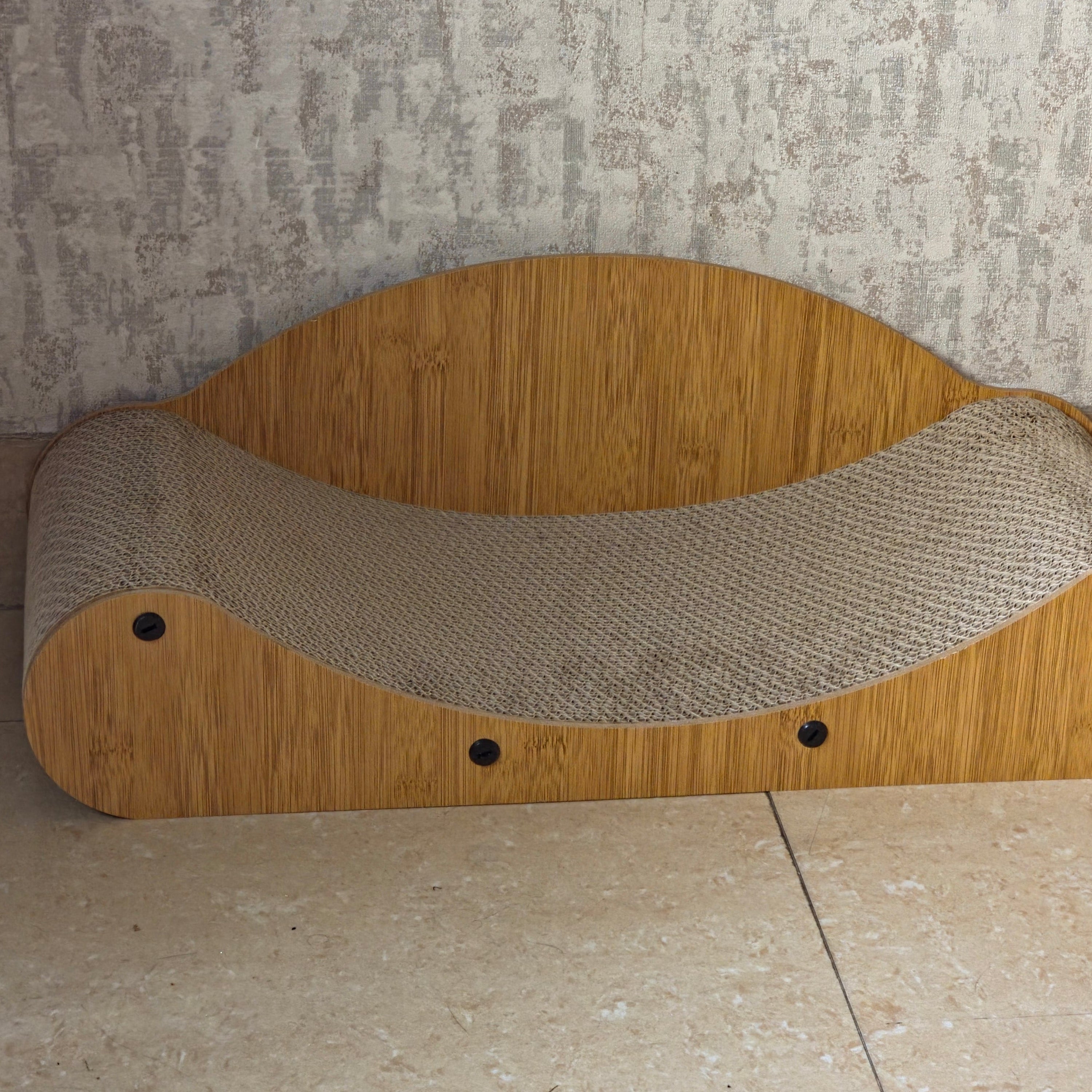Large Wooden Cat Scratcher Bed | Curved Cat Lounge, Scratch Board Sofa & Resting Bed for Indoor Cats