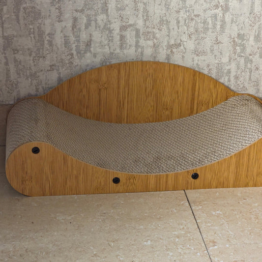 Large Wooden Cat Scratcher Bed | Curved Cat Lounge, Scratch Board Sofa & Resting Bed for Indoor Cats