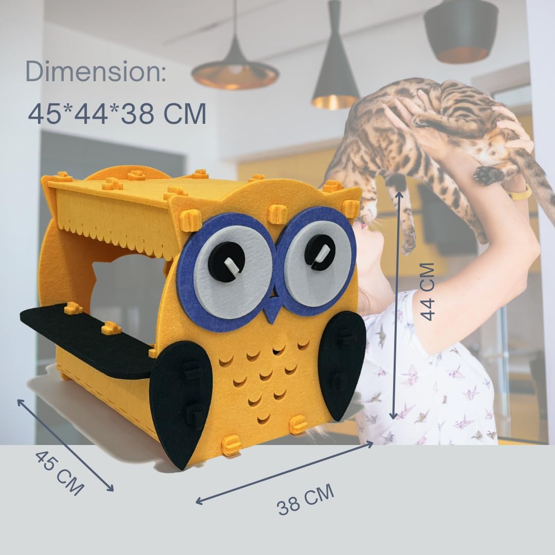 Owl Cozy Cat House Bed – Warm Enclosed Hideout with Elevated Lounge Platform