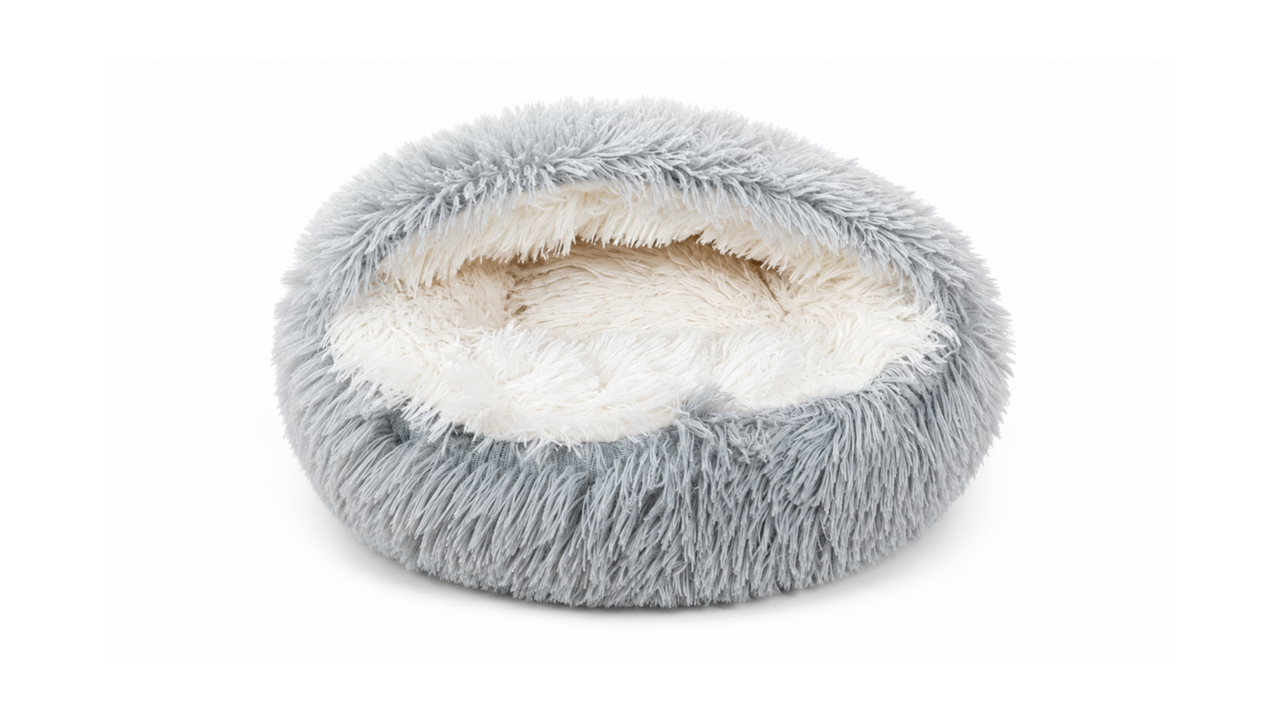 Cozy Cat Cave Bed - Ultra-Soft Plush Calming Pet Donut Hooded Bed