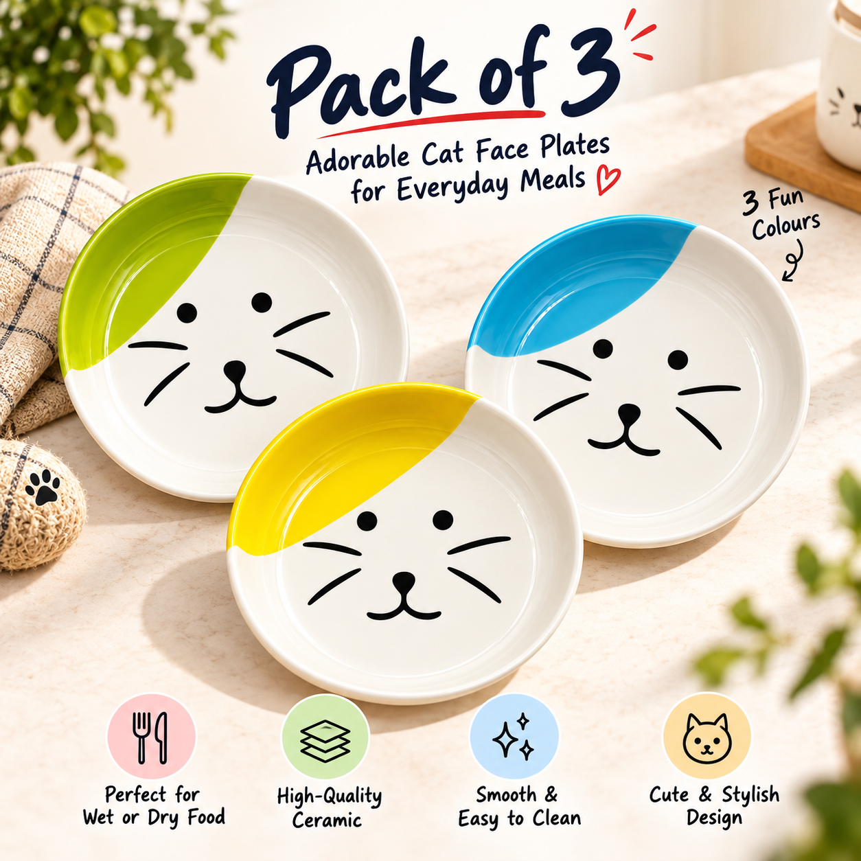 Cute Cat Face Ceramic Feeding Plates
