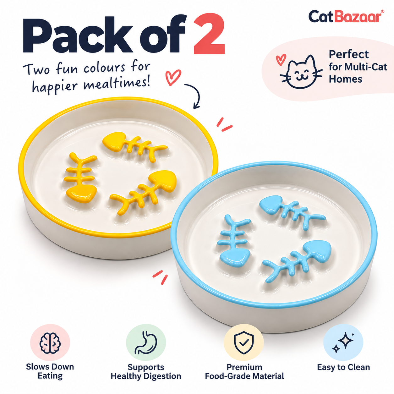 Ceramic Slow Feeder Cat Bowl with Fishbone Design – Anti-Gulping