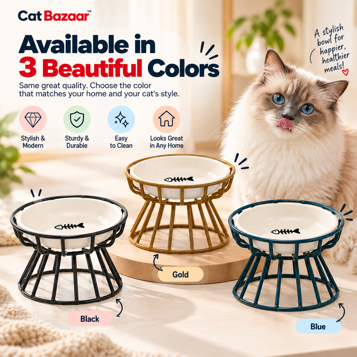 Elevated Cat Bowl – Ceramic Bowl with Metal Stand