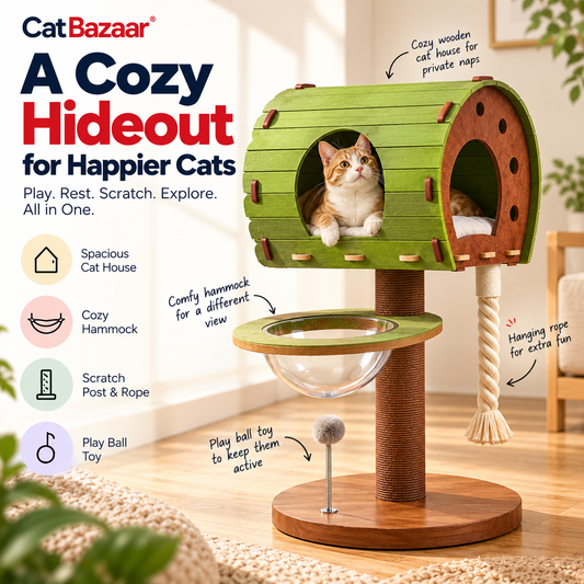Multi-Level Cat Tree with House, Scratcher & Hammock