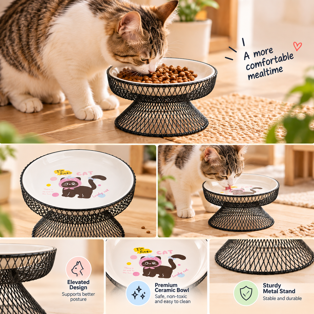 Ceramic Raised Cat Bowl – Whisker-Friendly Design