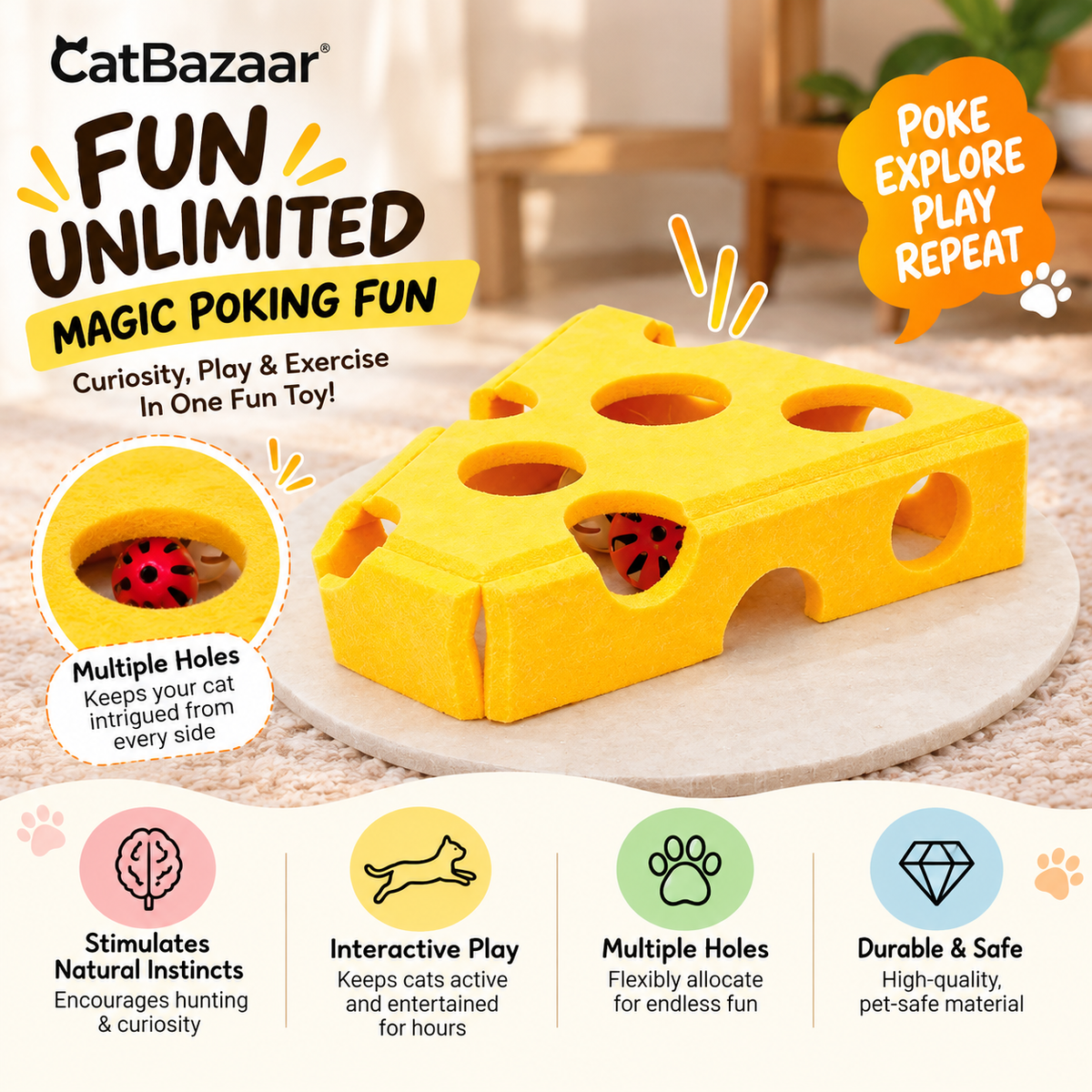 Cheese Puzzle Cat Toy – ITreat Game & Scratcher