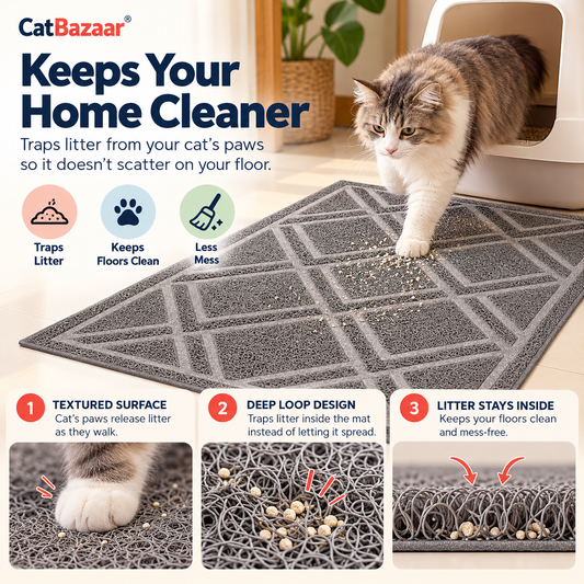 Cat Litter Box Mat – Anti-Tracking, Non-Slip & Litter Catcher