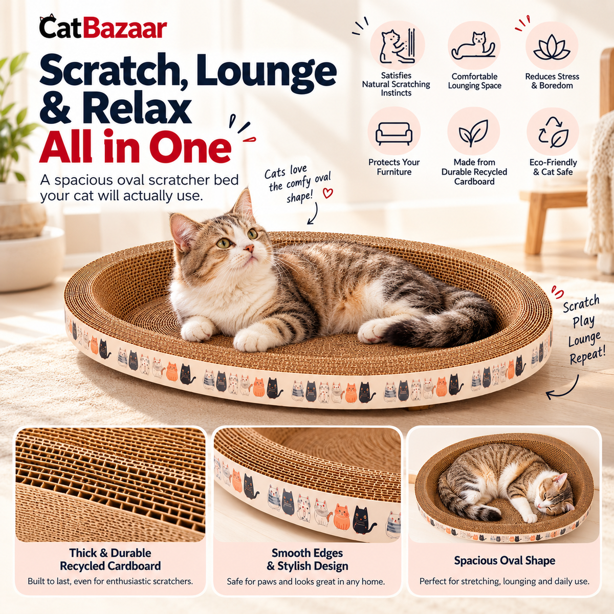 Oval Cat Scratcher Bed – Scratch & Rest
