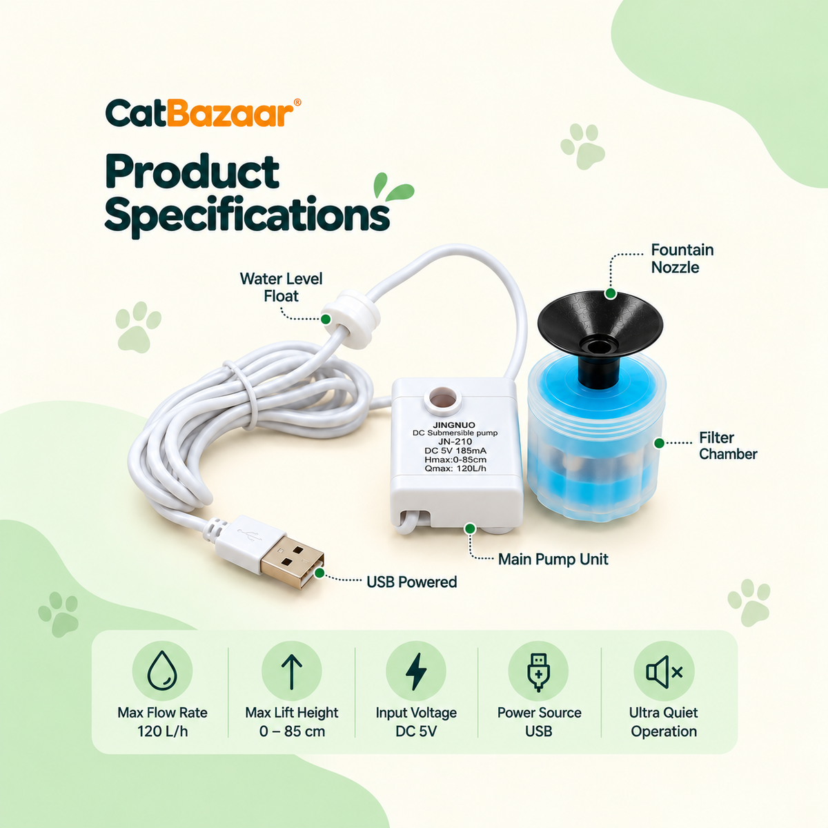 USB Cat Water Fountain Pump 5V With Filter | CatBazaar