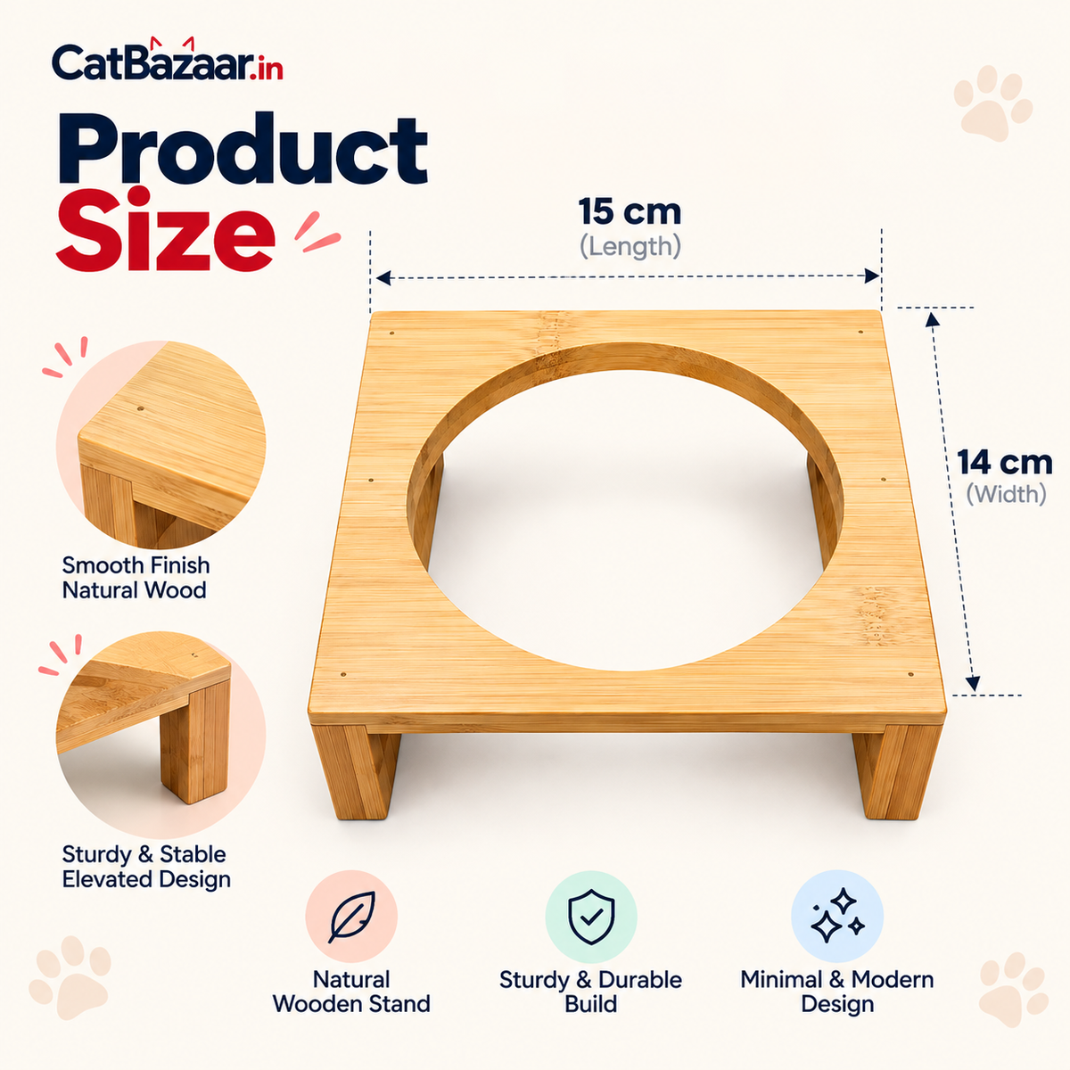 Ceramic  food bowl with handle-Wooden Stand