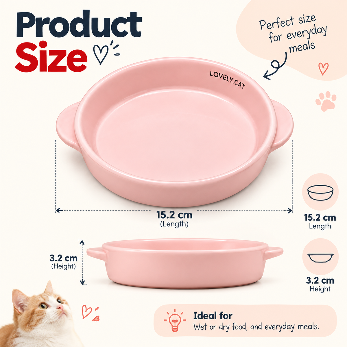 Ceramic Cat Bowl with Side Handles | 15.2 cm