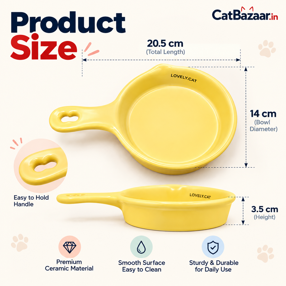 Ceramic  food bowl with handle-Wooden Stand