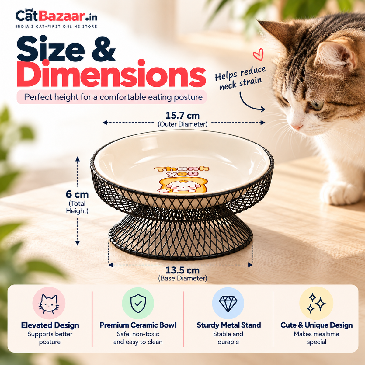 Ceramic Raised Cat Bowl – Whisker-Friendly Design