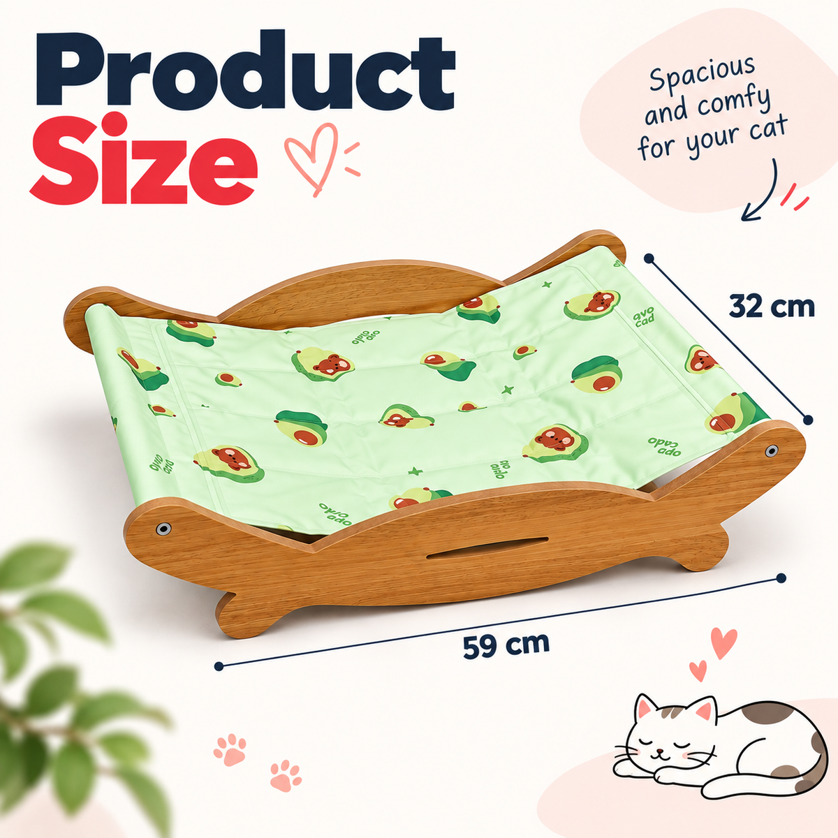 Cooling Gel Wooden Cat Hammock Bed
