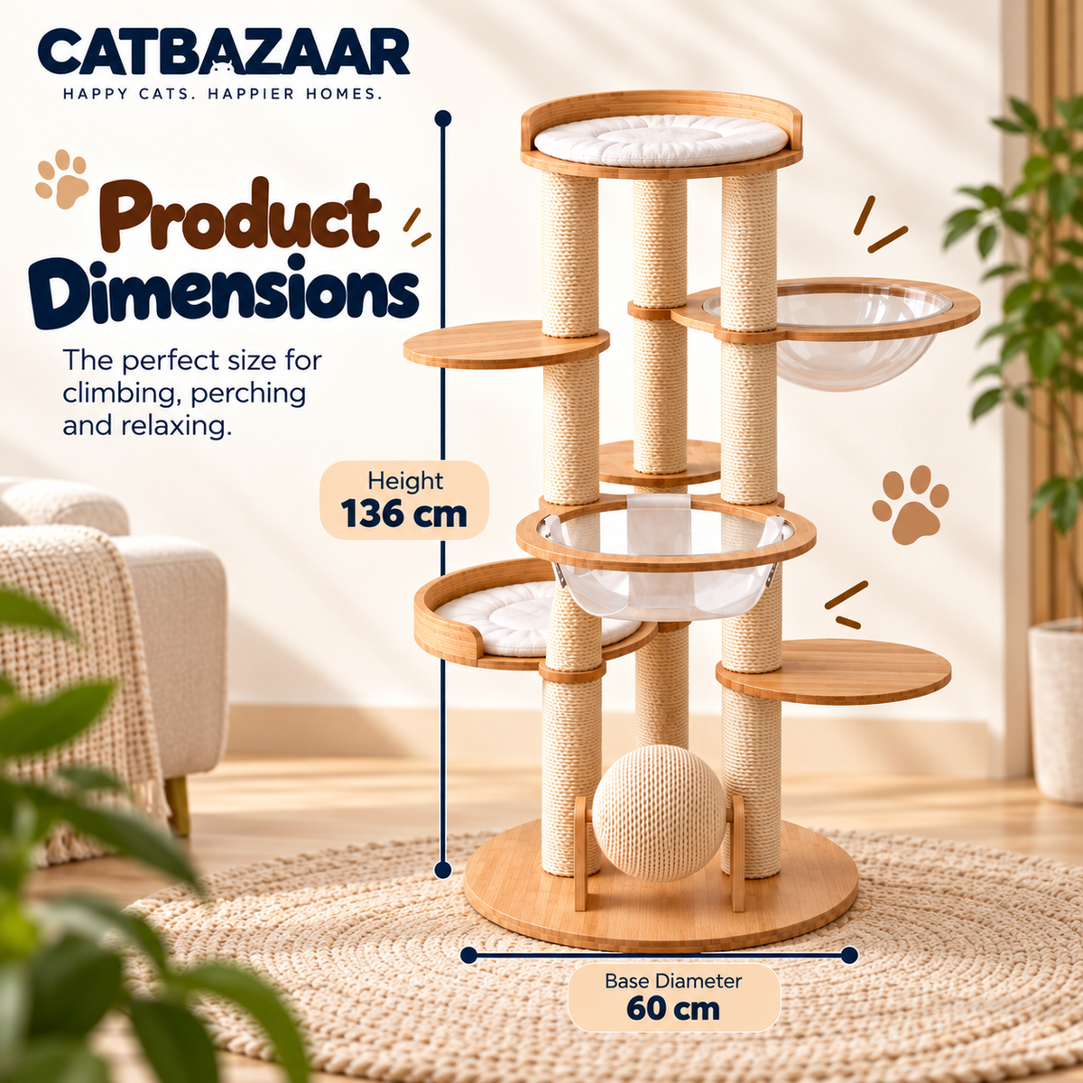 Multi-Level Cat Tree with Hammock & Scratching Posts | CatBazaar