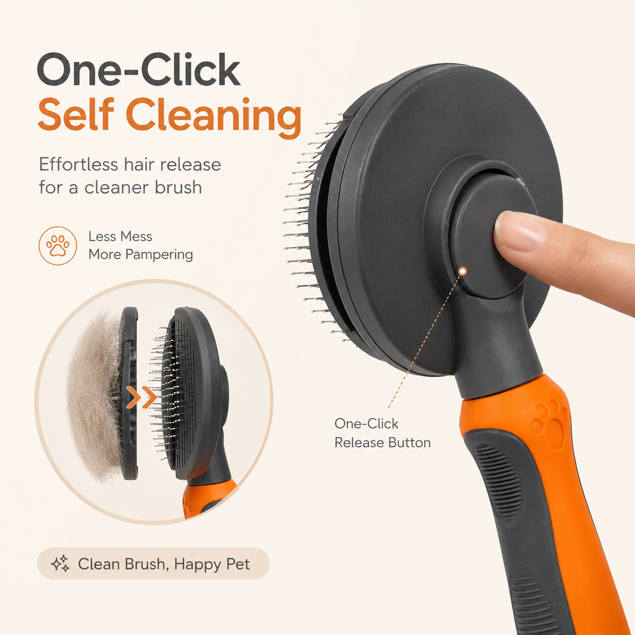 Self Cleaning Pet Hair Brush for Dogs & Cats | Easy Grooming Tool