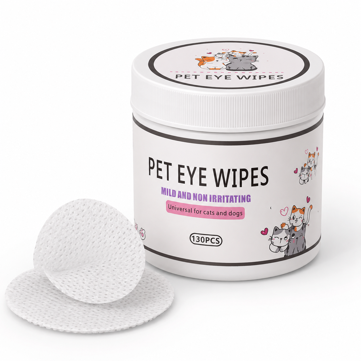 Pet Eye Wipes for Cats & Dogs – Mild Non-Irritating Round Eye Cleaning Wipes, 130 PCS