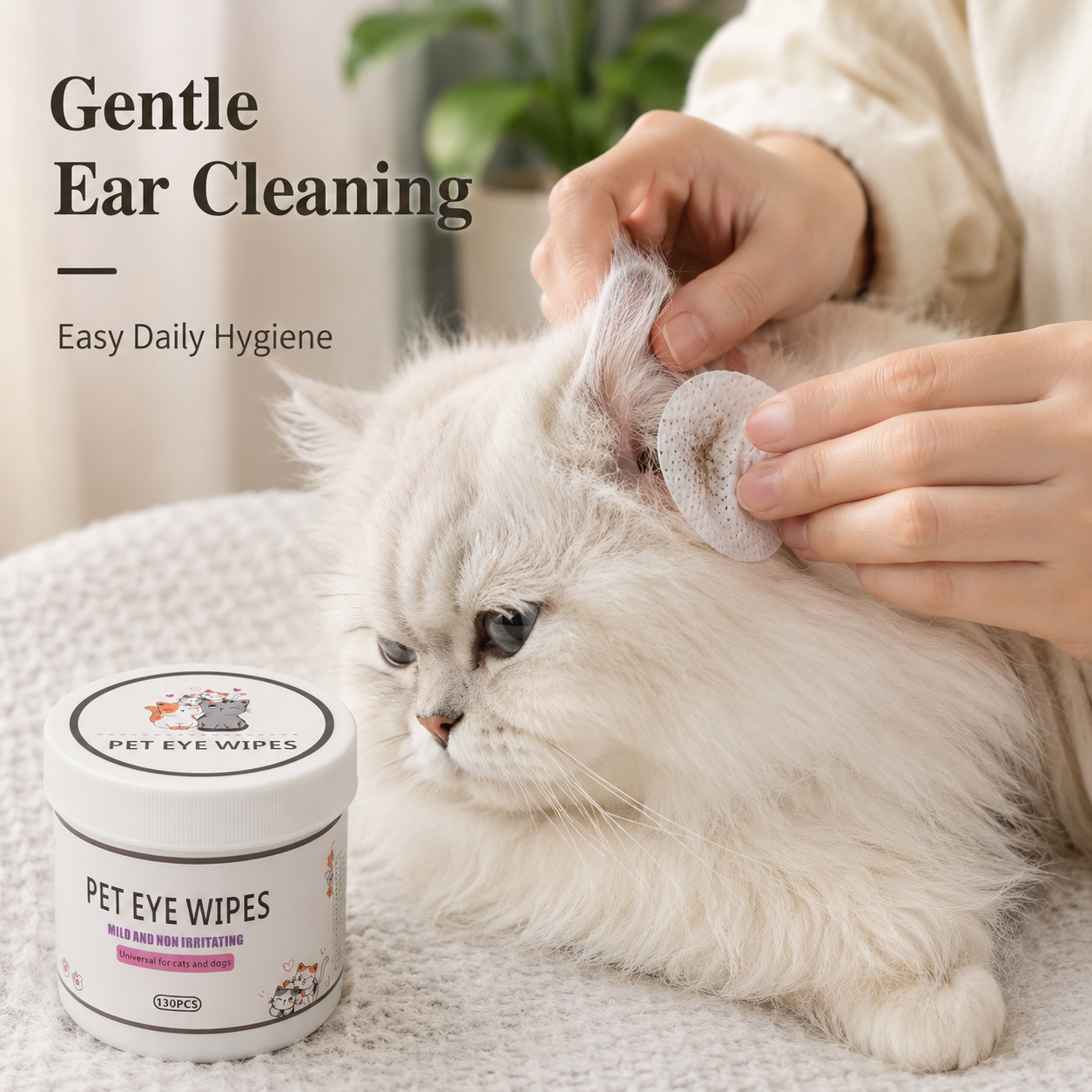 Pet Eye Wipes for Cats & Dogs – Mild Non-Irritating Round Eye Cleaning Wipes, 130 PCS